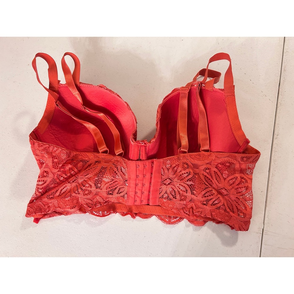 Coral Red Floral Lace Lingerie Set Longline Bra Boyshorts xLARGE stretchy  40D - Picture 3 of 8